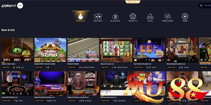Sảnh PT Casino Mu88 - Live Casino Playtech đa dạng 2 Game Show mới mẻ